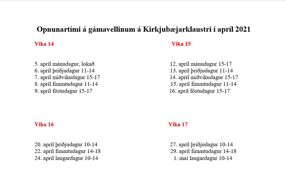 Opnunartíminn í apríl