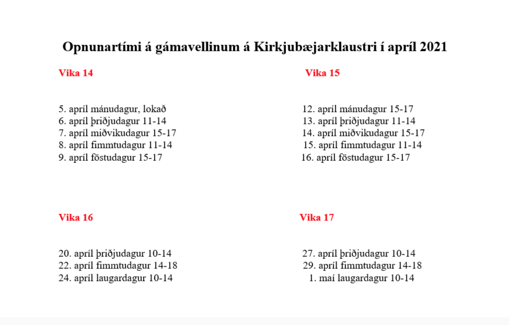 Opnunartími gámavallar á Klaustri Opnunartími gámavallar á Klaustri