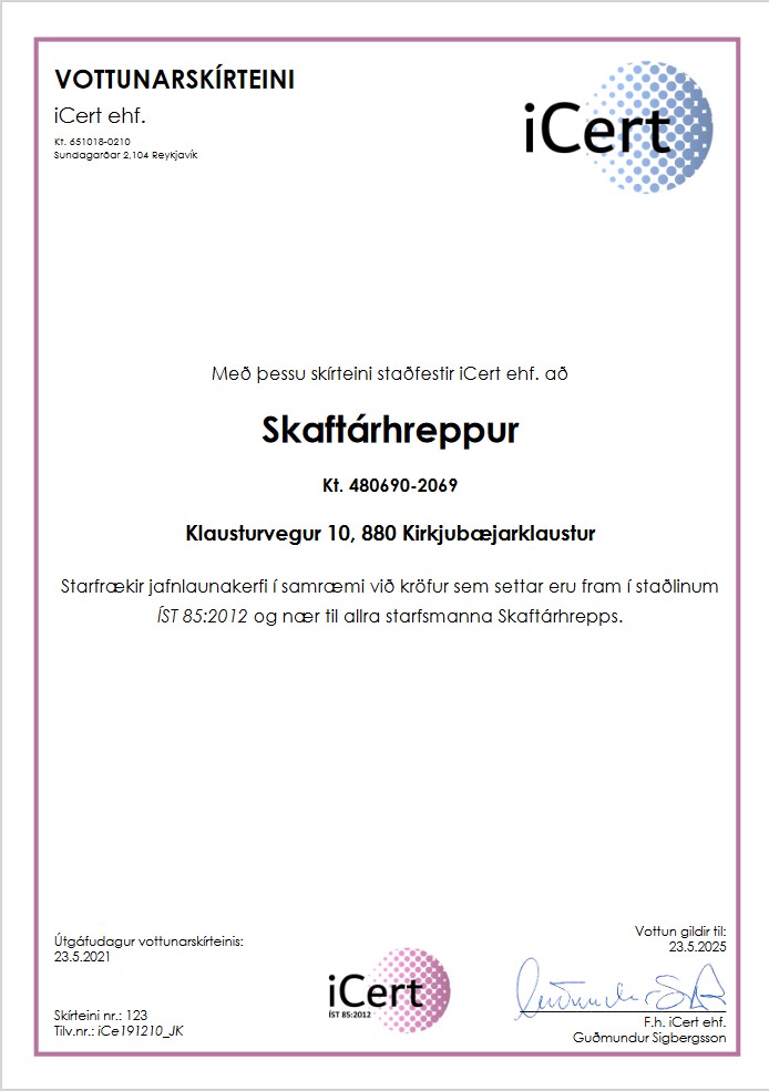 Jafnlaunavottun skírteini Jafnlaunavottun skírteini