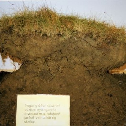 Gróðureyðing er viðfangsefni Landgræðslunnar. Hér má sjá rofabarð sem sett var upp á sýningunni í Kirkjubæjarstofu.